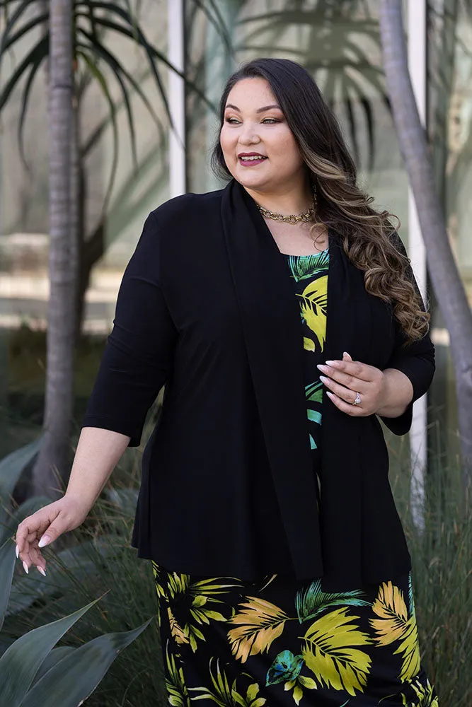 Vikki Vi Jersey Black 3/4 Sleeve Kimono Jacket