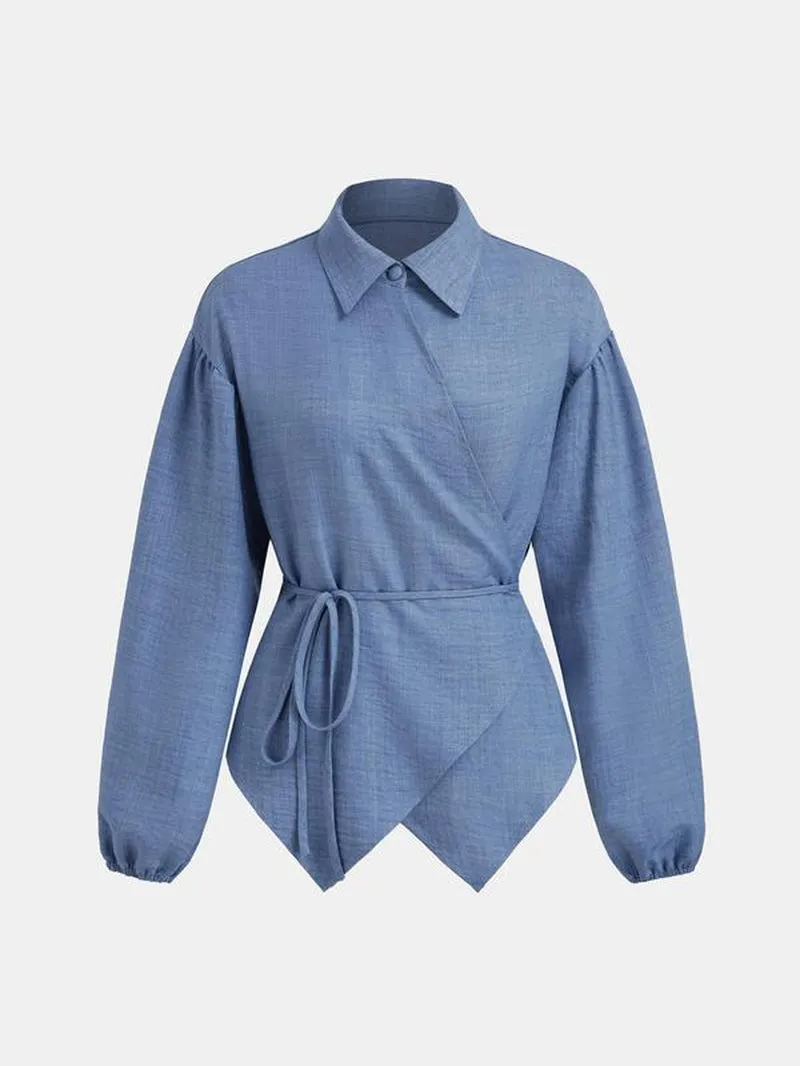 YOZY Two-Piece Set Women'S Solid Wrap Drop Shoulder Top & Elastic Waist Pleated Skirt, Elegant Fashion Casual Collared Top & Long Skirt for Daily Outdoor Wear, Ladies Outfits for All Seasons